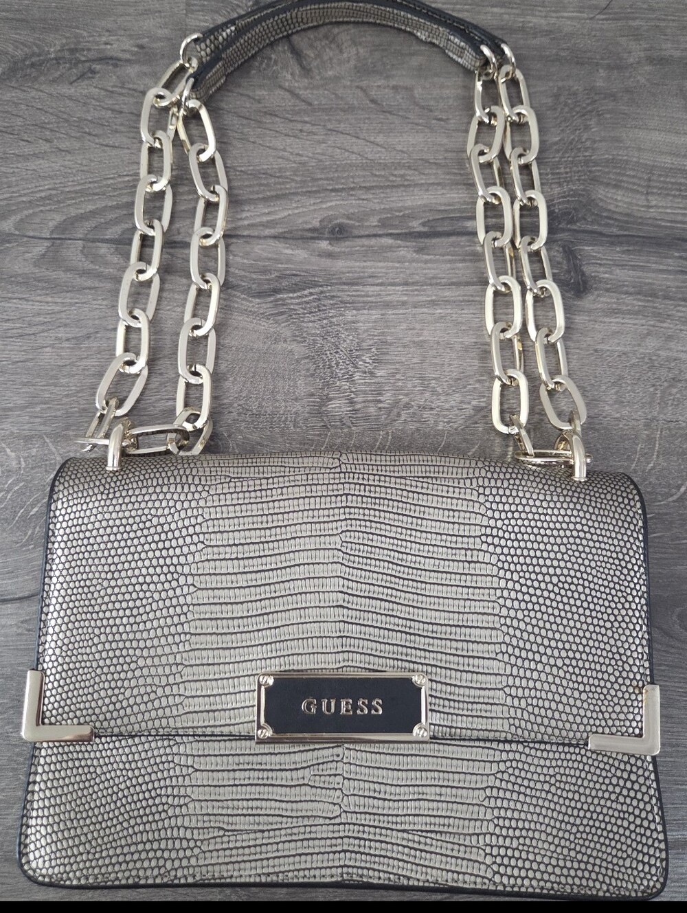 GUESS Gold Textured Convertible Crossbody Bag